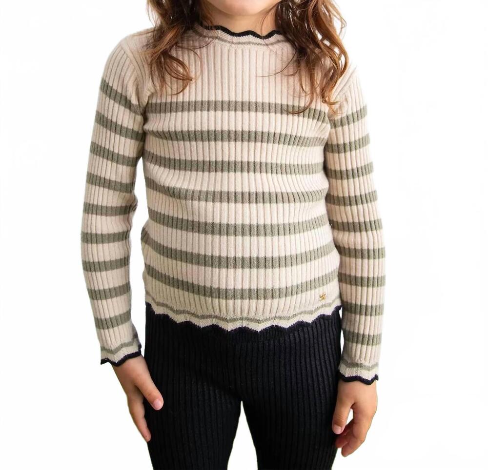 NEW ABEL & LULA maza stripe ribbed top in beige